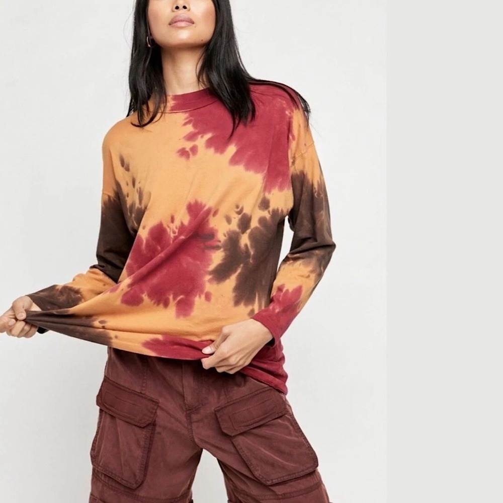 We the Free People Tie-Dye Long Sleeve Mock Neck Tee In Multi Women's XS
